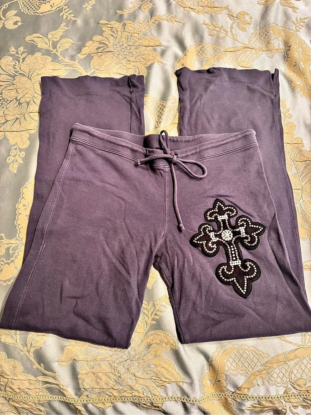 Cross Applique Drawstring Waist Sweatpants Purple Large
